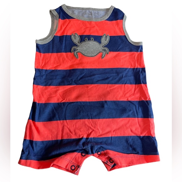 Carter’s Neon Orange & Navy Striped Crab Romper - Picture 1 of 5